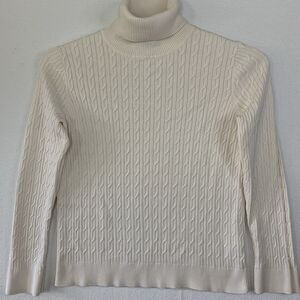 Talbots Turtleneck Sweater Women Petite Large Ivory Pima Cotton Cozy Preppy Chic